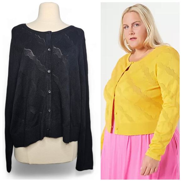 J Jason Wu Black Jacquard Cropped Cardigan Women's 1X Classic Casual Timeless - Picture 1 of 11